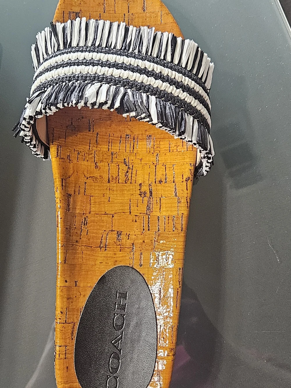 Coach Black and White Fringe Slide Mule